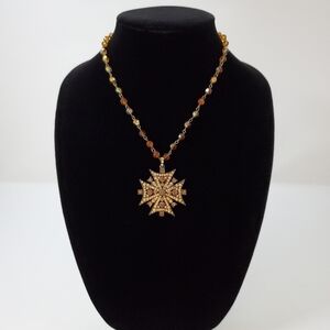 Vintage Brown Crystal Costume Jewelry Beaded Necklace